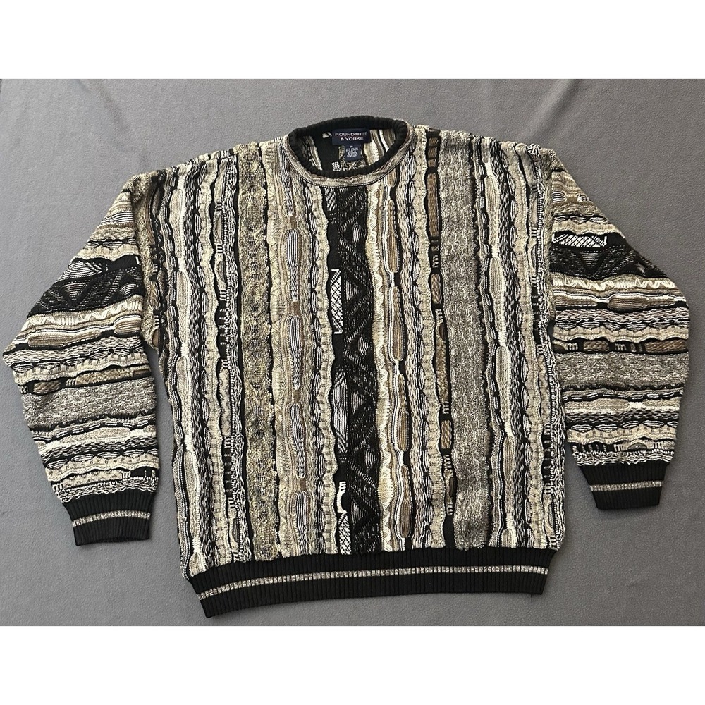 Vintage Roundtree And Yorke 3D Knit Coogi Style Textured Sweater Size XL